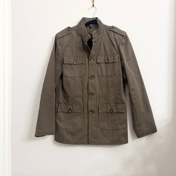 EUC Olive Green / Light Brown Button Down Canvas Field Jacket - sz Small - Picture 2 of 9